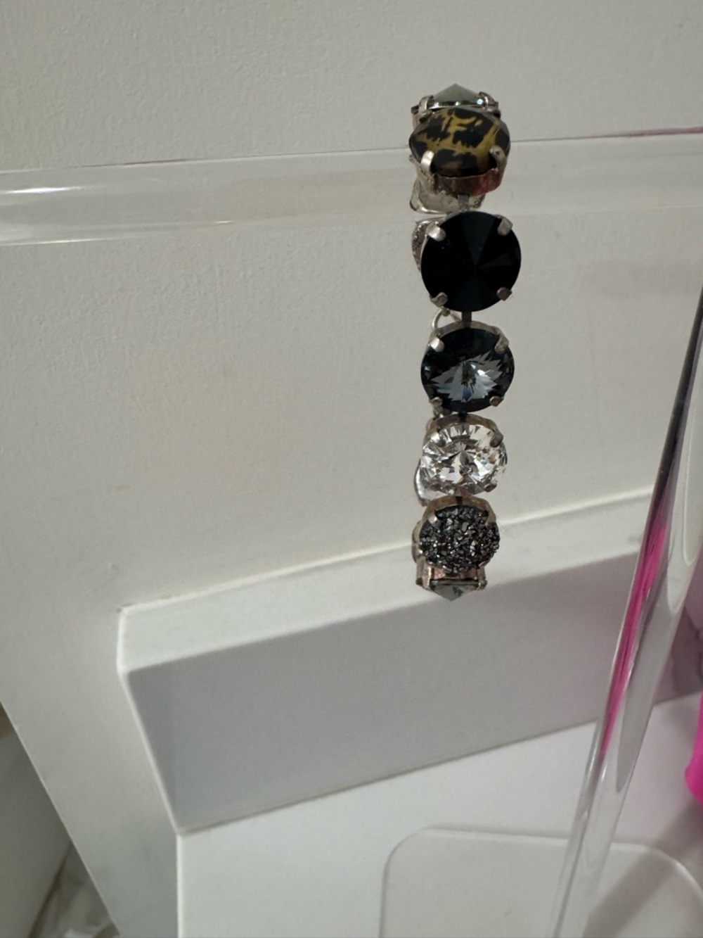 Women's Black Clear Grey Brown Crystal Drop Bracelet